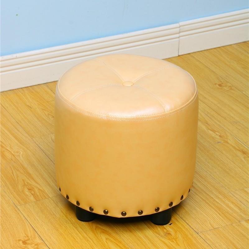 Cylinder Pouf Pure Color Tufted Nailhead Trim Faux Leather Standard Ottoman