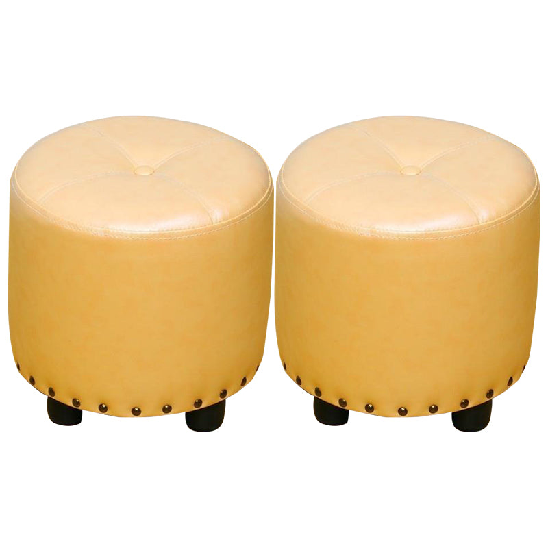 Cylinder Pouf Pure Color Tufted Nailhead Trim Faux Leather Standard Ottoman
