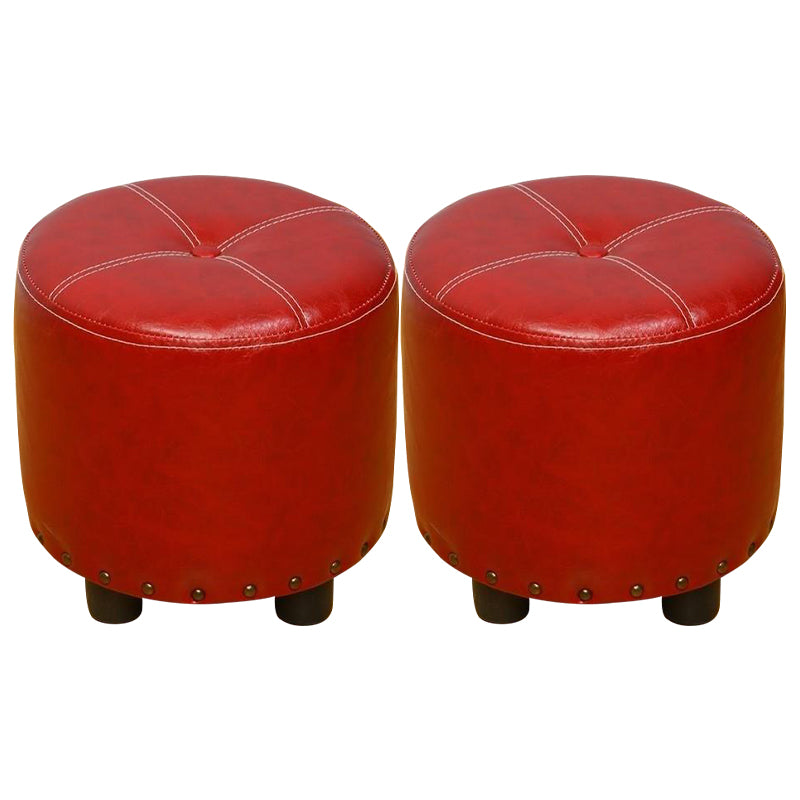 Cylinder Pouf Pure Color Tufted Nailhead Trim Faux Leather Standard Ottoman