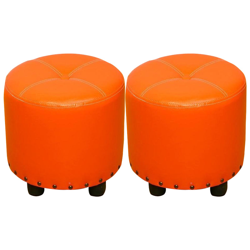 Cylinder Pouf Pure Color Tufted Nailhead Trim Faux Leather Standard Ottoman