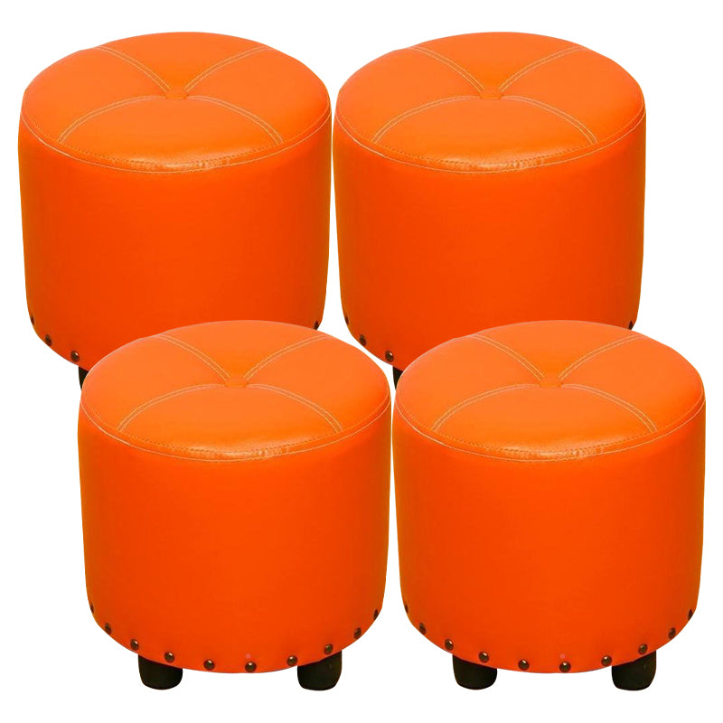 Cylinder Pouf Pure Color Tufted Nailhead Trim Faux Leather Standard Ottoman