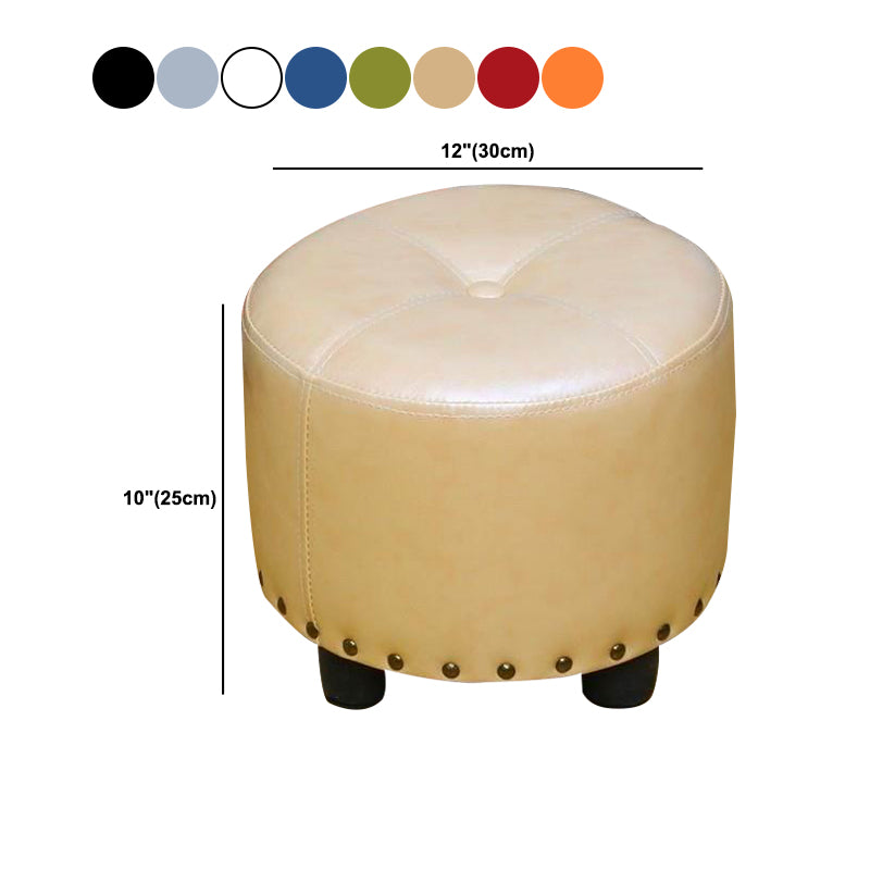 Cylinder Pouf Pure Color Tufted Nailhead Trim Faux Leather Standard Ottoman