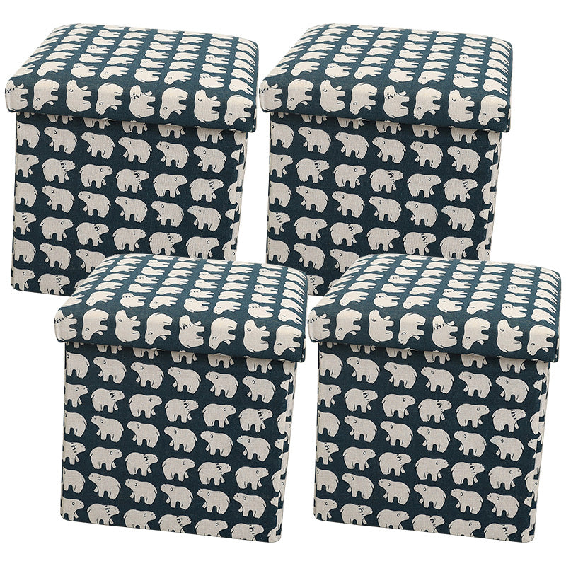 Modern Blue Square Ottoman Trees Pattern Cotton Indoor Ottoman