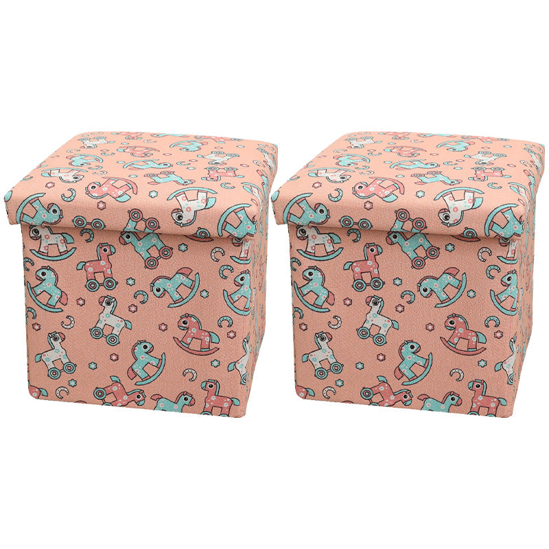 Modern Blue Square Ottoman Trees Pattern Cotton Indoor Ottoman