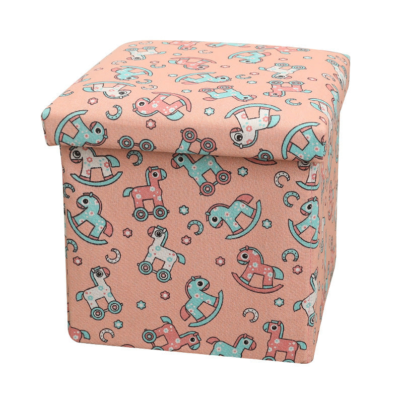 Modern Blue Square Ottoman Trees Pattern Cotton Indoor Ottoman