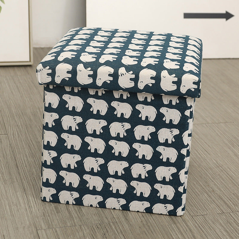 Modern Blue Square Ottoman Trees Pattern Cotton Indoor Ottoman