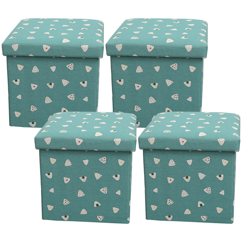 Modern Blue Square Ottoman Trees Pattern Cotton Indoor Ottoman