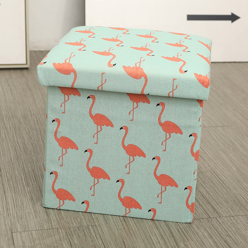 Modern Blue Square Ottoman Trees Pattern Cotton Indoor Ottoman
