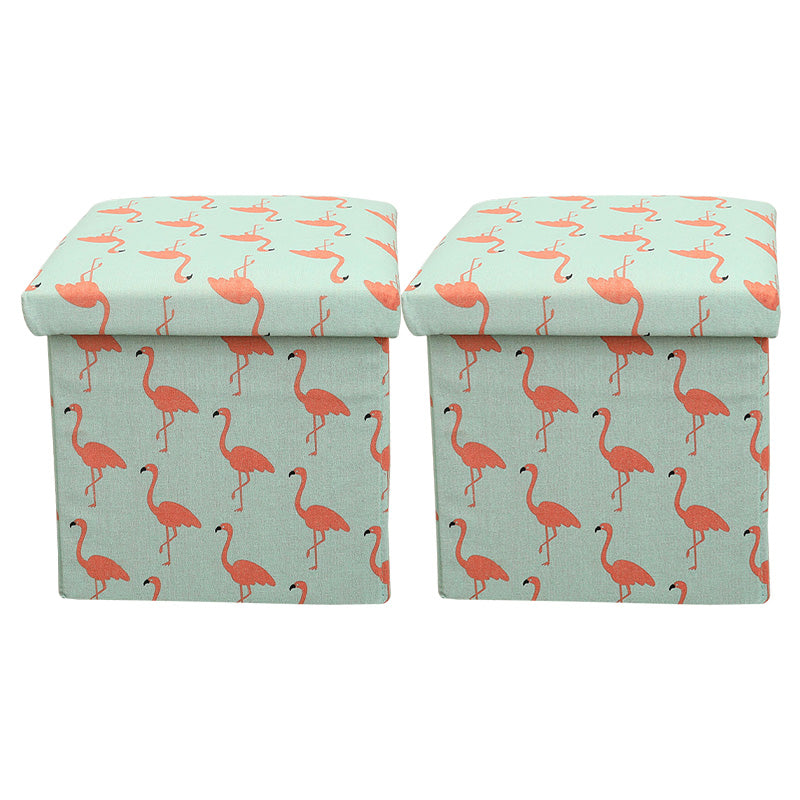 Modern Blue Square Ottoman Trees Pattern Cotton Indoor Ottoman