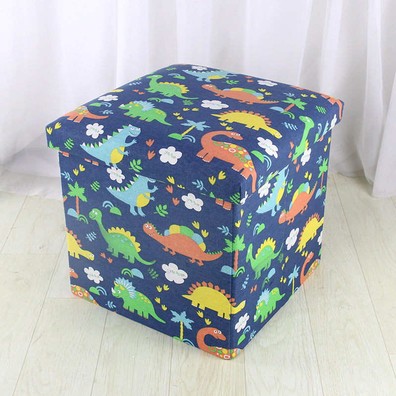 Modern Blue Square Ottoman Trees Pattern Cotton Indoor Ottoman