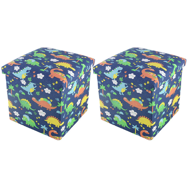 Modern Blue Square Ottoman Trees Pattern Cotton Indoor Ottoman