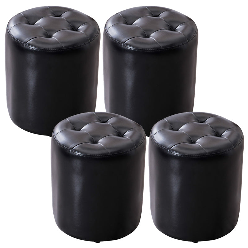 Modern Pouf Ottoman Genuine Leather Tufted Upholstered Solid Color Ottoman