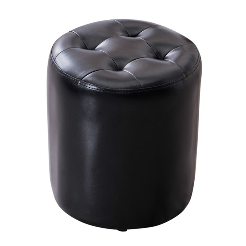 Modern Pouf Ottoman Genuine Leather Tufted Upholstered Solid Color Ottoman