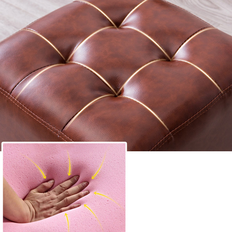 Modern Pouf Ottoman Genuine Leather Tufted Upholstered Solid Color Ottoman
