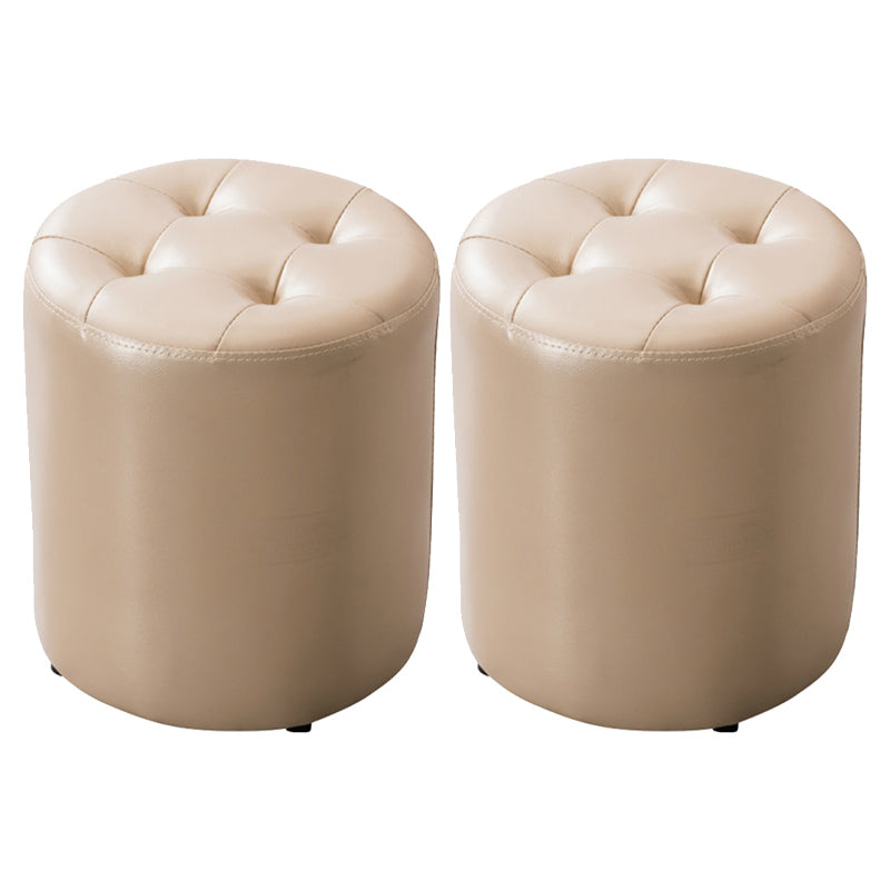 Modern Pouf Ottoman Genuine Leather Tufted Upholstered Solid Color Ottoman