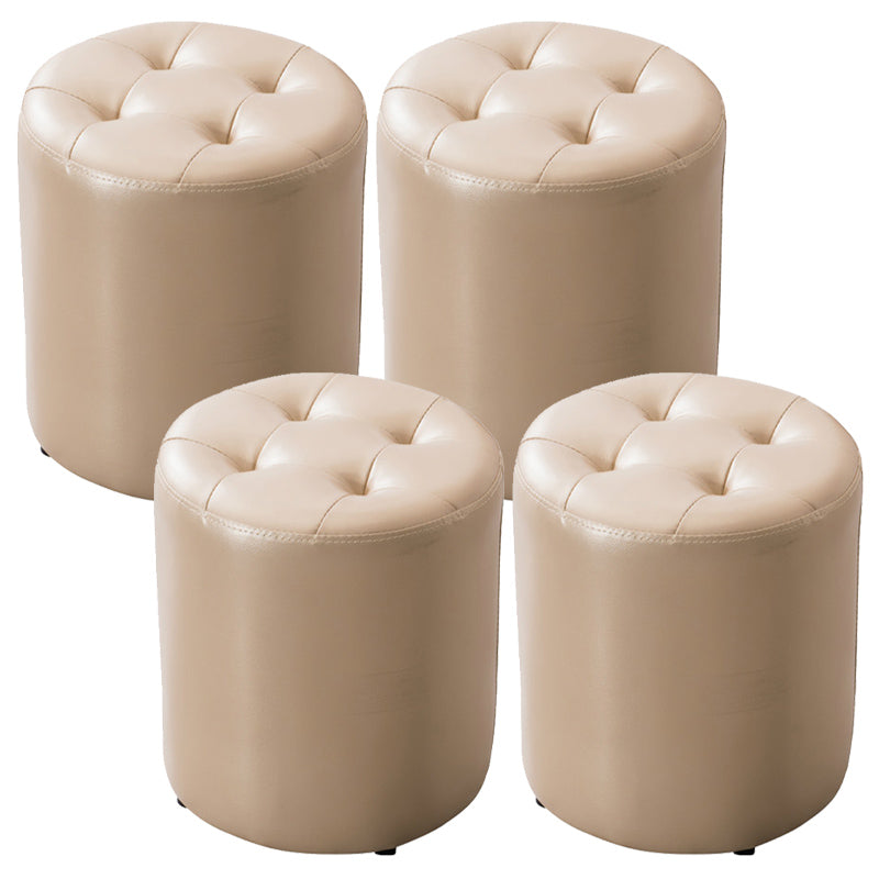 Modern Pouf Ottoman Genuine Leather Tufted Upholstered Solid Color Ottoman