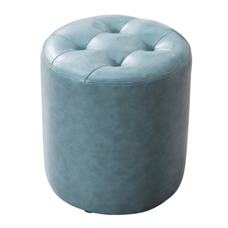 Modern Pouf Ottoman Genuine Leather Tufted Upholstered Solid Color Ottoman