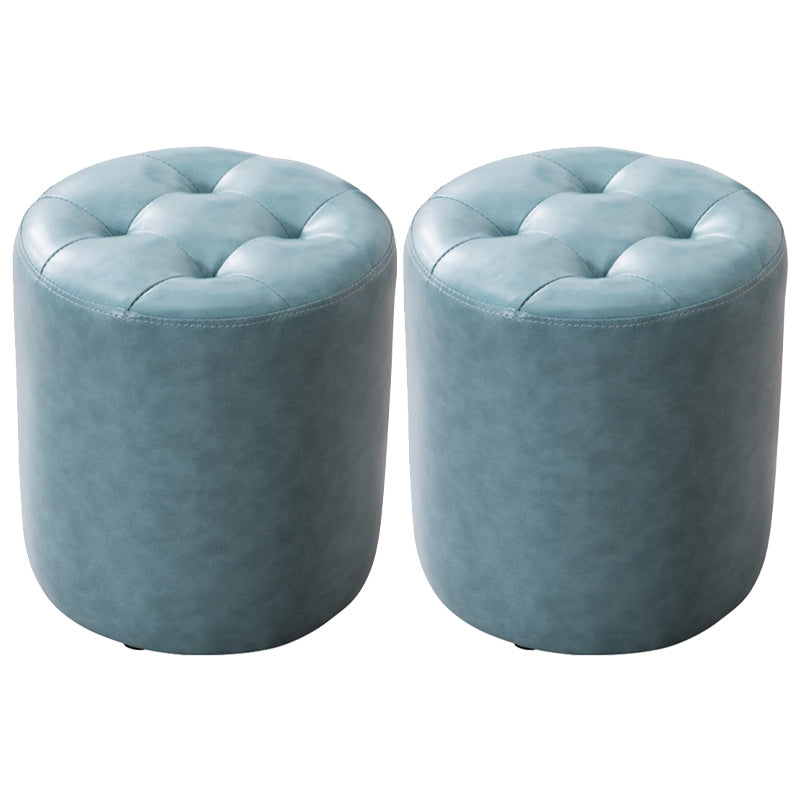 Modern Pouf Ottoman Genuine Leather Tufted Upholstered Solid Color Ottoman
