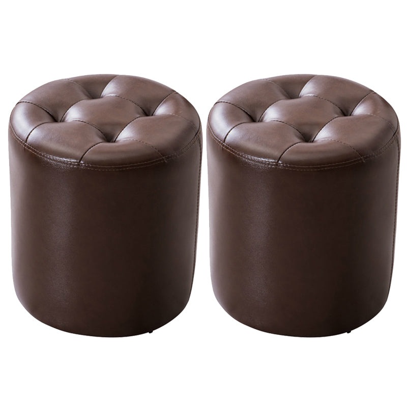 Modern Pouf Ottoman Genuine Leather Tufted Upholstered Solid Color Ottoman