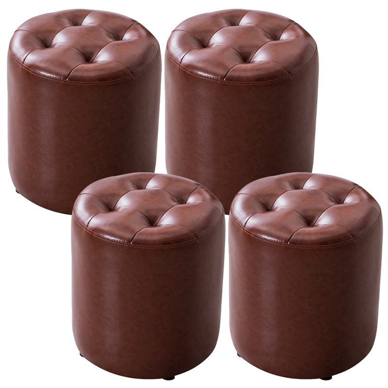 Modern Pouf Ottoman Genuine Leather Tufted Upholstered Solid Color Ottoman