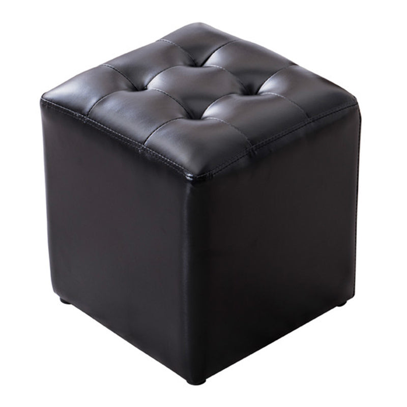 Modern Pouf Ottoman Genuine Leather Tufted Upholstered Solid Color Ottoman