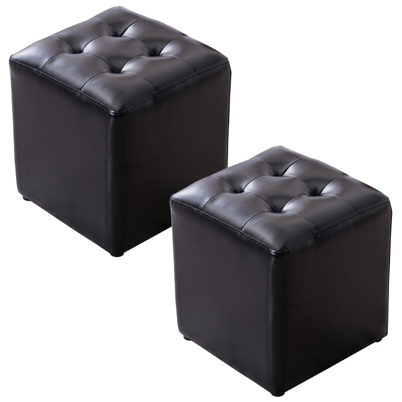 Modern Pouf Ottoman Genuine Leather Tufted Upholstered Solid Color Ottoman