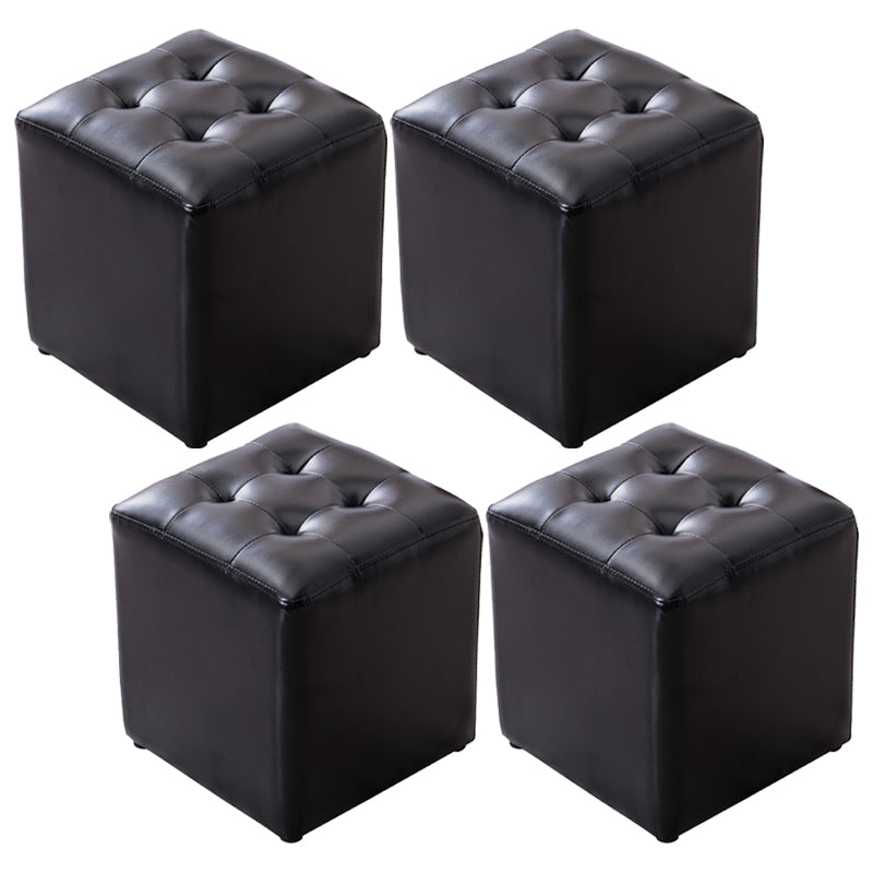 Modern Pouf Ottoman Genuine Leather Tufted Upholstered Solid Color Ottoman