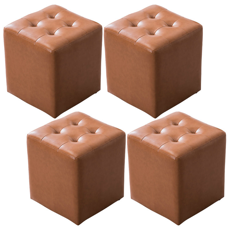 Modern Pouf Ottoman Genuine Leather Tufted Upholstered Solid Color Ottoman