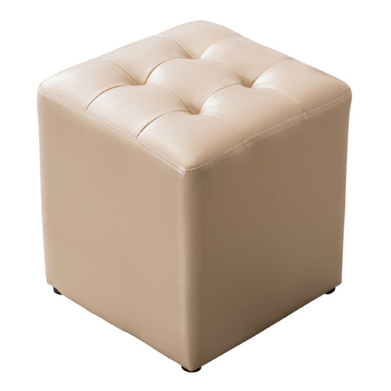 Modern Pouf Ottoman Genuine Leather Tufted Upholstered Solid Color Ottoman