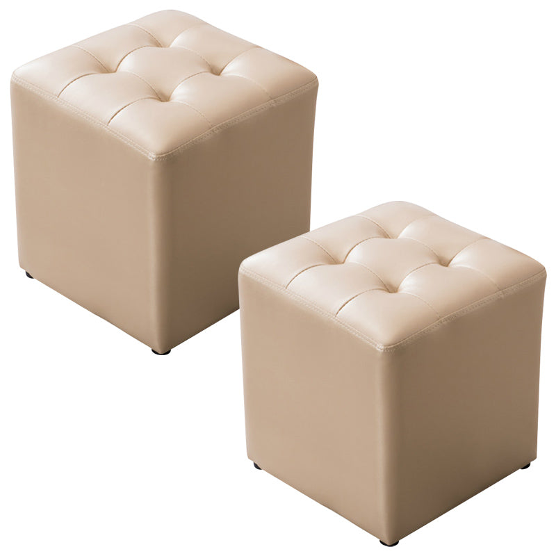 Modern Pouf Ottoman Genuine Leather Tufted Upholstered Solid Color Ottoman