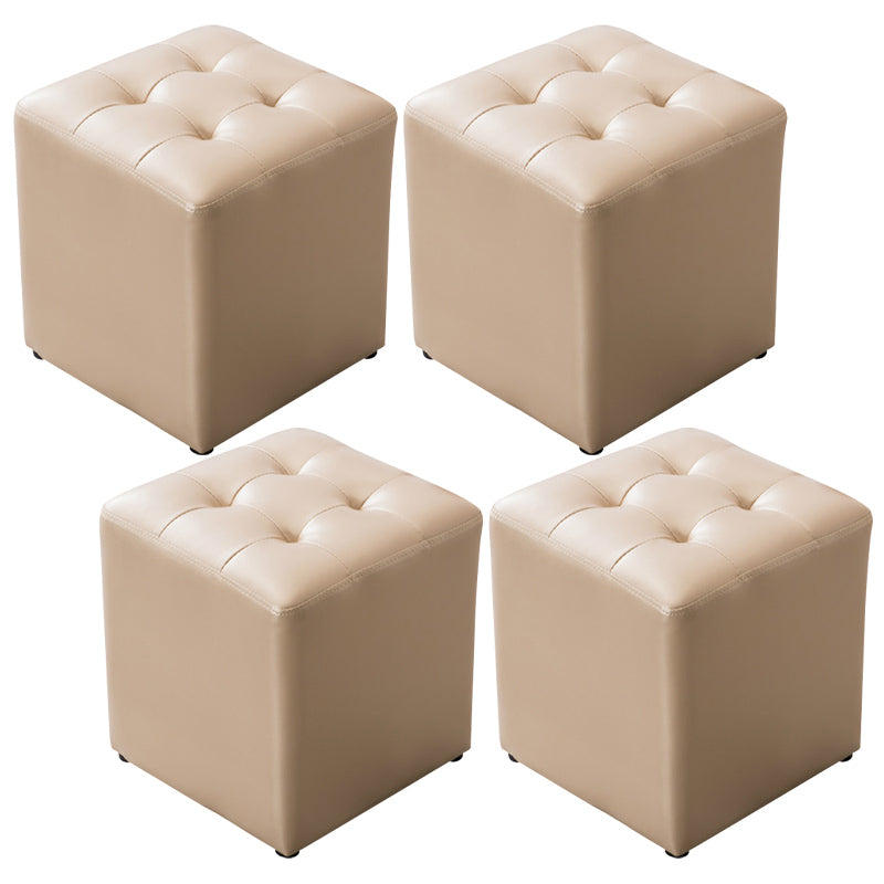 Modern Pouf Ottoman Genuine Leather Tufted Upholstered Solid Color Ottoman