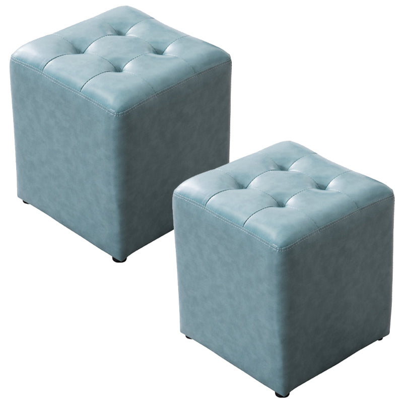 Modern Pouf Ottoman Genuine Leather Tufted Upholstered Solid Color Ottoman