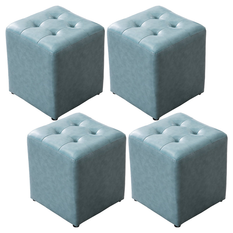 Modern Pouf Ottoman Genuine Leather Tufted Upholstered Solid Color Ottoman