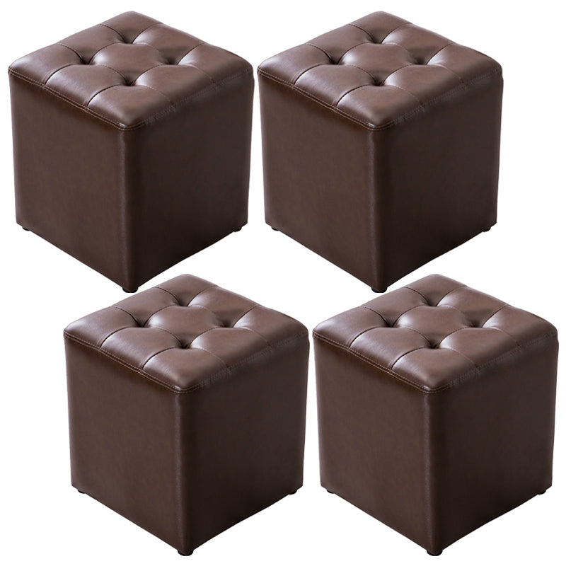 Modern Pouf Ottoman Genuine Leather Tufted Upholstered Solid Color Ottoman