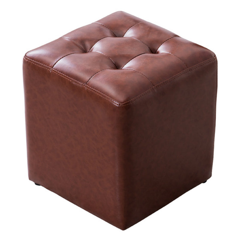 Modern Pouf Ottoman Genuine Leather Tufted Upholstered Solid Color Ottoman