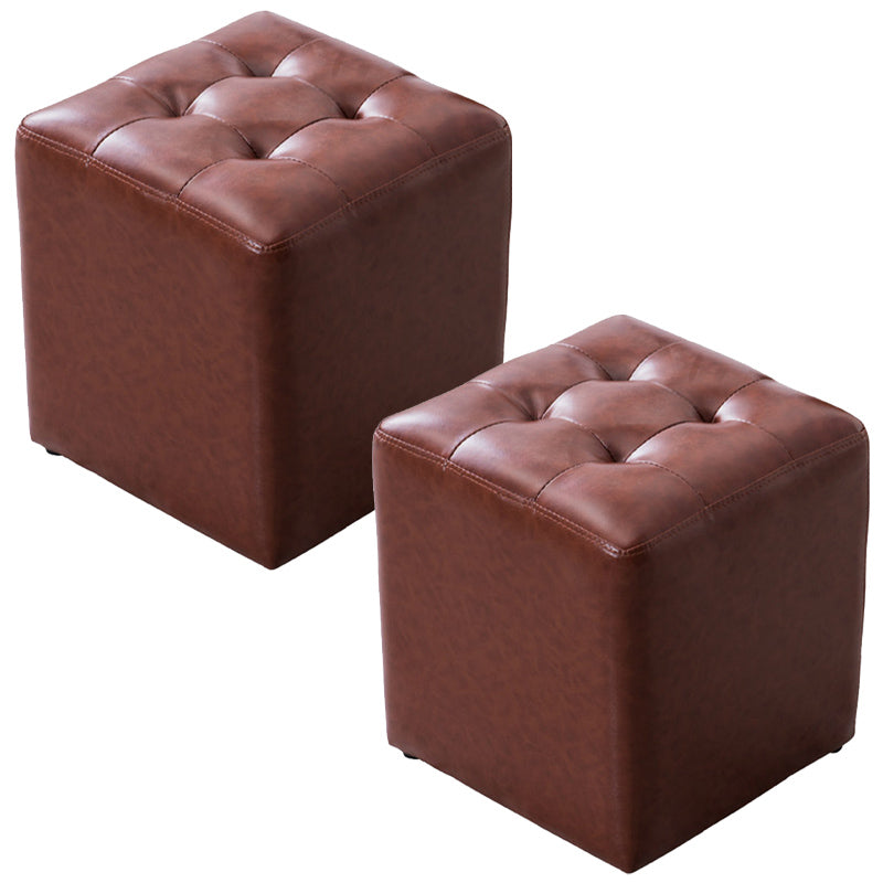 Modern Pouf Ottoman Genuine Leather Tufted Upholstered Solid Color Ottoman