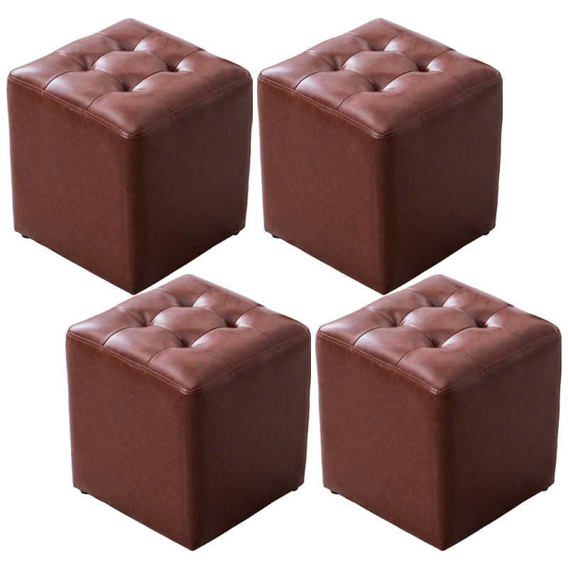 Modern Pouf Ottoman Genuine Leather Tufted Upholstered Solid Color Ottoman