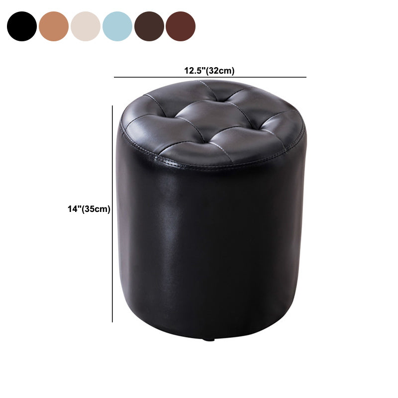 Modern Pouf Ottoman Genuine Leather Tufted Upholstered Solid Color Ottoman