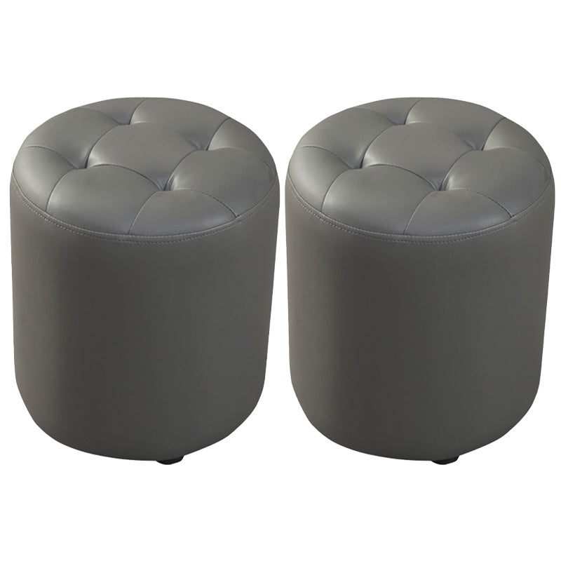 Contemporary Pouf Ottoman Genuine Leather Tufted Upholstered Solid Color Ottoman