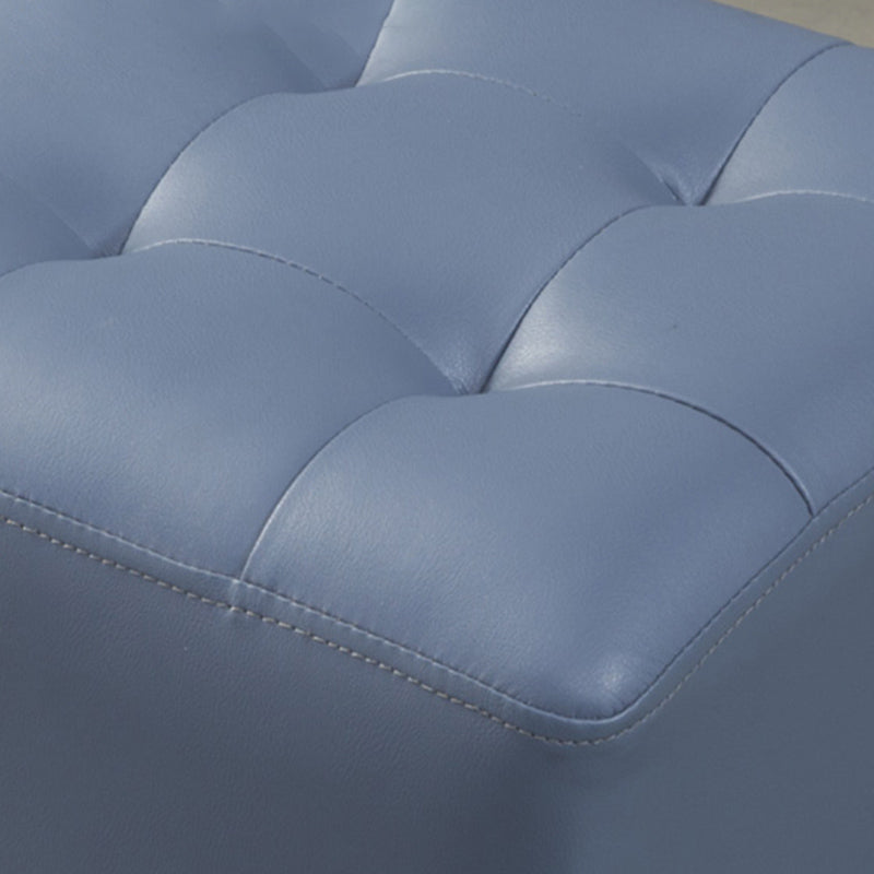 Contemporary Pouf Ottoman Genuine Leather Tufted Upholstered Solid Color Ottoman