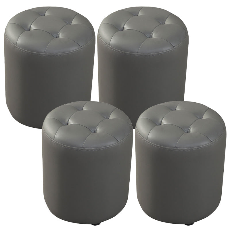 Contemporary Pouf Ottoman Genuine Leather Tufted Upholstered Solid Color Ottoman