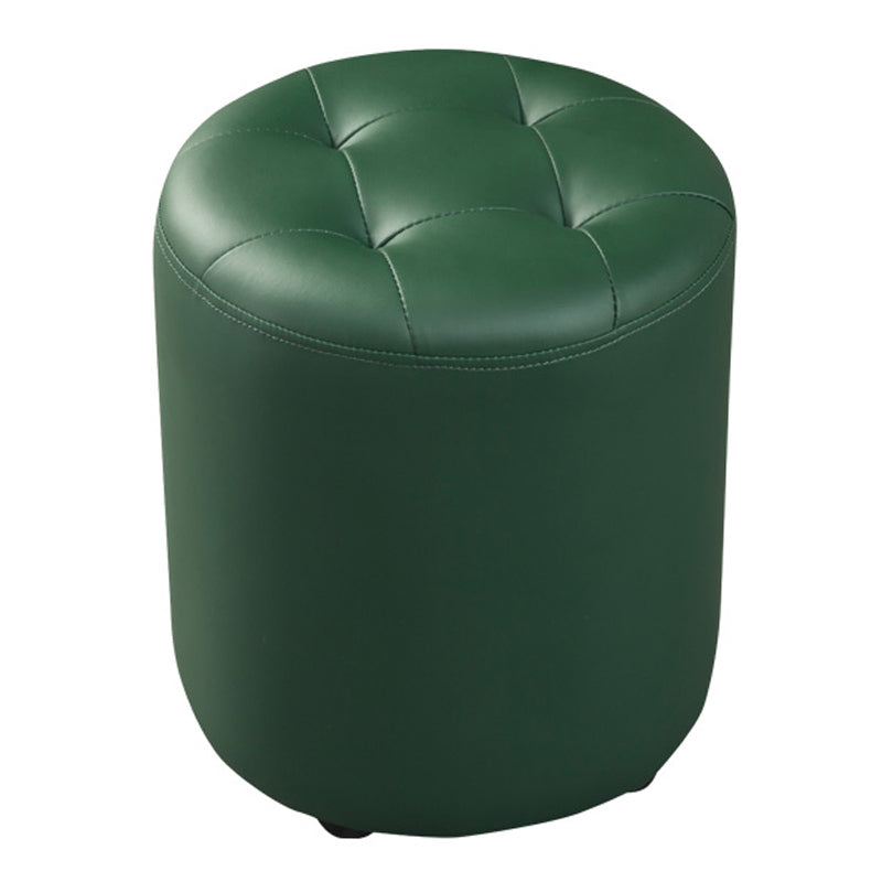 Contemporary Pouf Ottoman Genuine Leather Tufted Upholstered Solid Color Ottoman