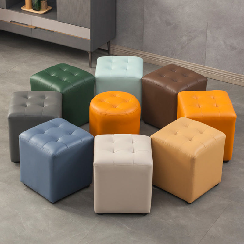Contemporary Pouf Ottoman Genuine Leather Tufted Upholstered Solid Color Ottoman