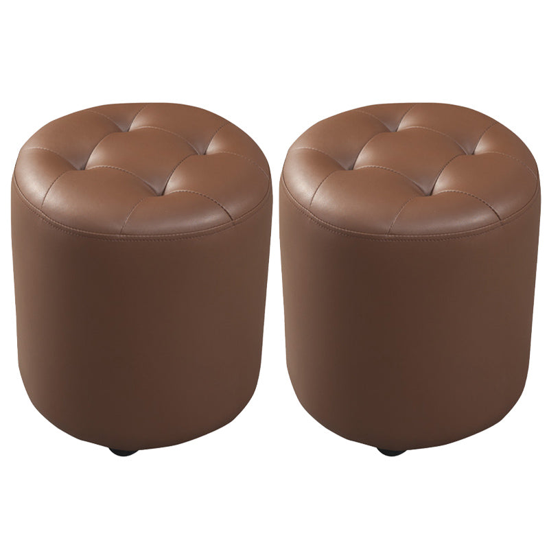Contemporary Pouf Ottoman Genuine Leather Tufted Upholstered Solid Color Ottoman