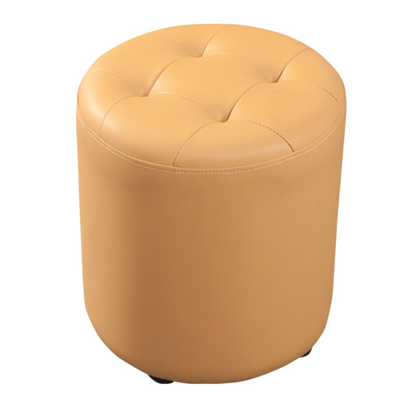 Contemporary Pouf Ottoman Genuine Leather Tufted Upholstered Solid Color Ottoman