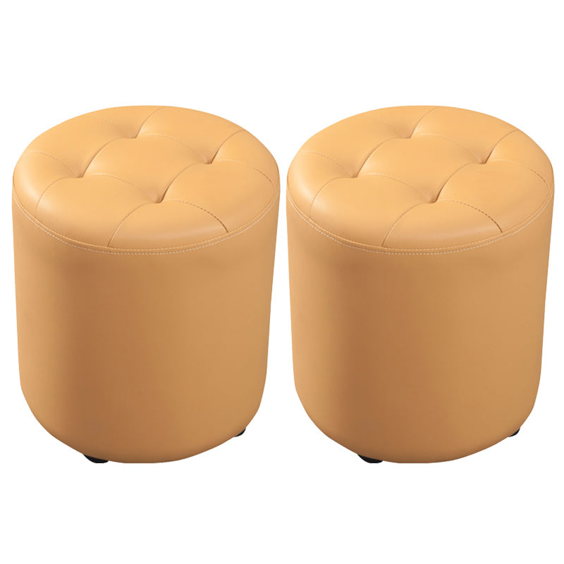 Contemporary Pouf Ottoman Genuine Leather Tufted Upholstered Solid Color Ottoman