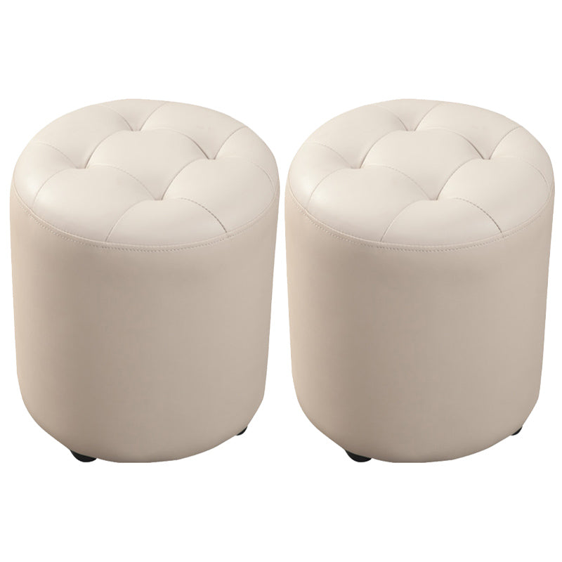 Contemporary Pouf Ottoman Genuine Leather Tufted Upholstered Solid Color Ottoman