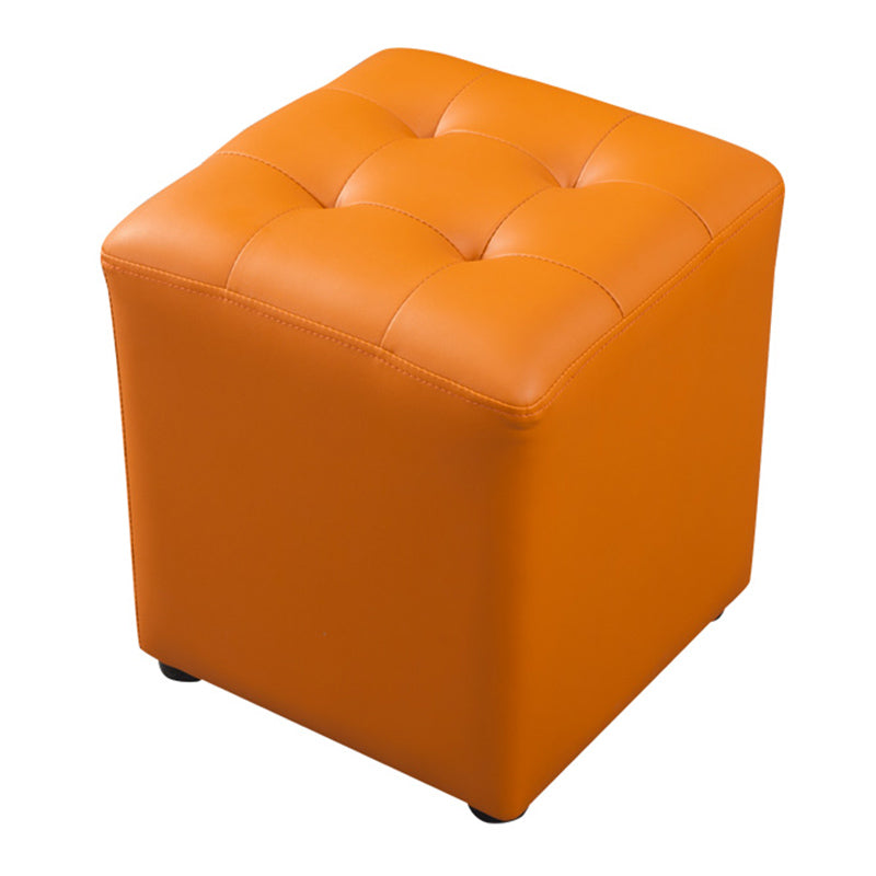 Contemporary Pouf Ottoman Genuine Leather Tufted Upholstered Solid Color Ottoman
