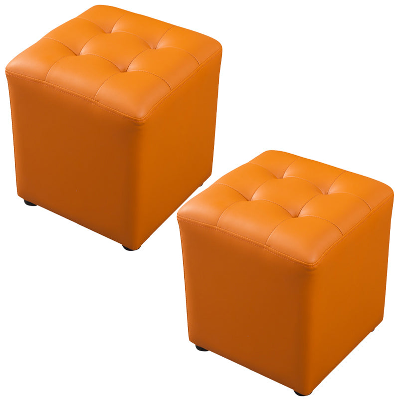 Contemporary Pouf Ottoman Genuine Leather Tufted Upholstered Solid Color Ottoman