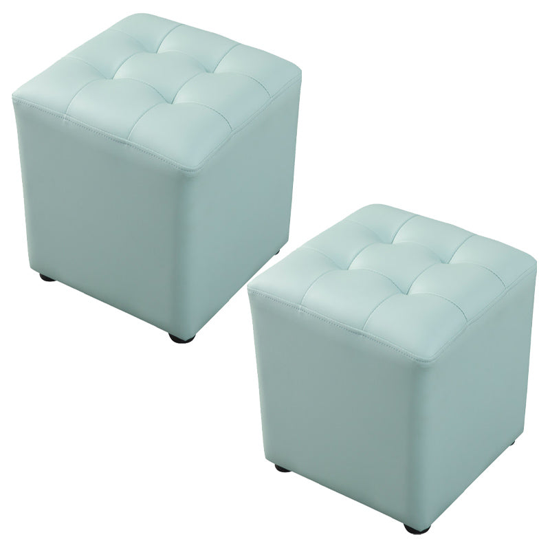 Contemporary Pouf Ottoman Genuine Leather Tufted Upholstered Solid Color Ottoman
